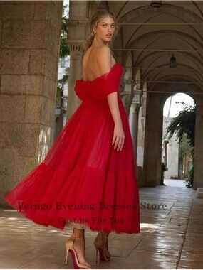 Red Off-Shoulder Evening Dress - fits S-M